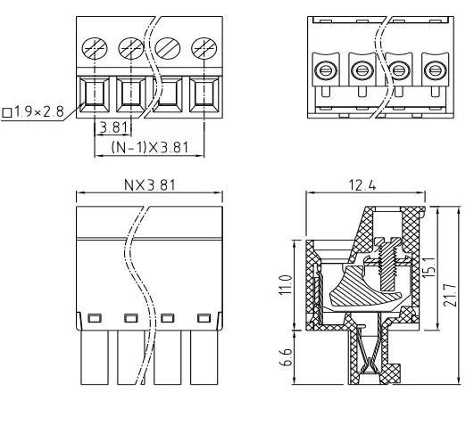 QPZ-381 3.81mm Pitch 2-24P 300v 10A M2.0 Screw Green High Strength QPZ Series Plug PCB Terminal Blocks