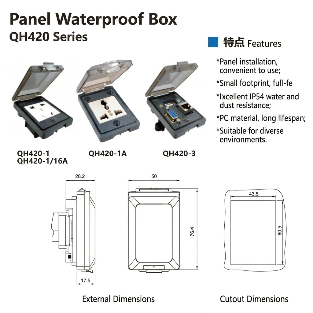 QH420-1A PC Material Panel Waterproof Box IP54 Smart-Power product detail