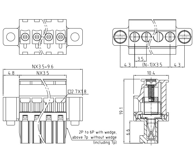 QPRB-350F 3.50mm Pitch 2P-24P 300V 10A High Strength Spring Wire Strong Shock Resistance Plug Connector Terminal Blocks PCB