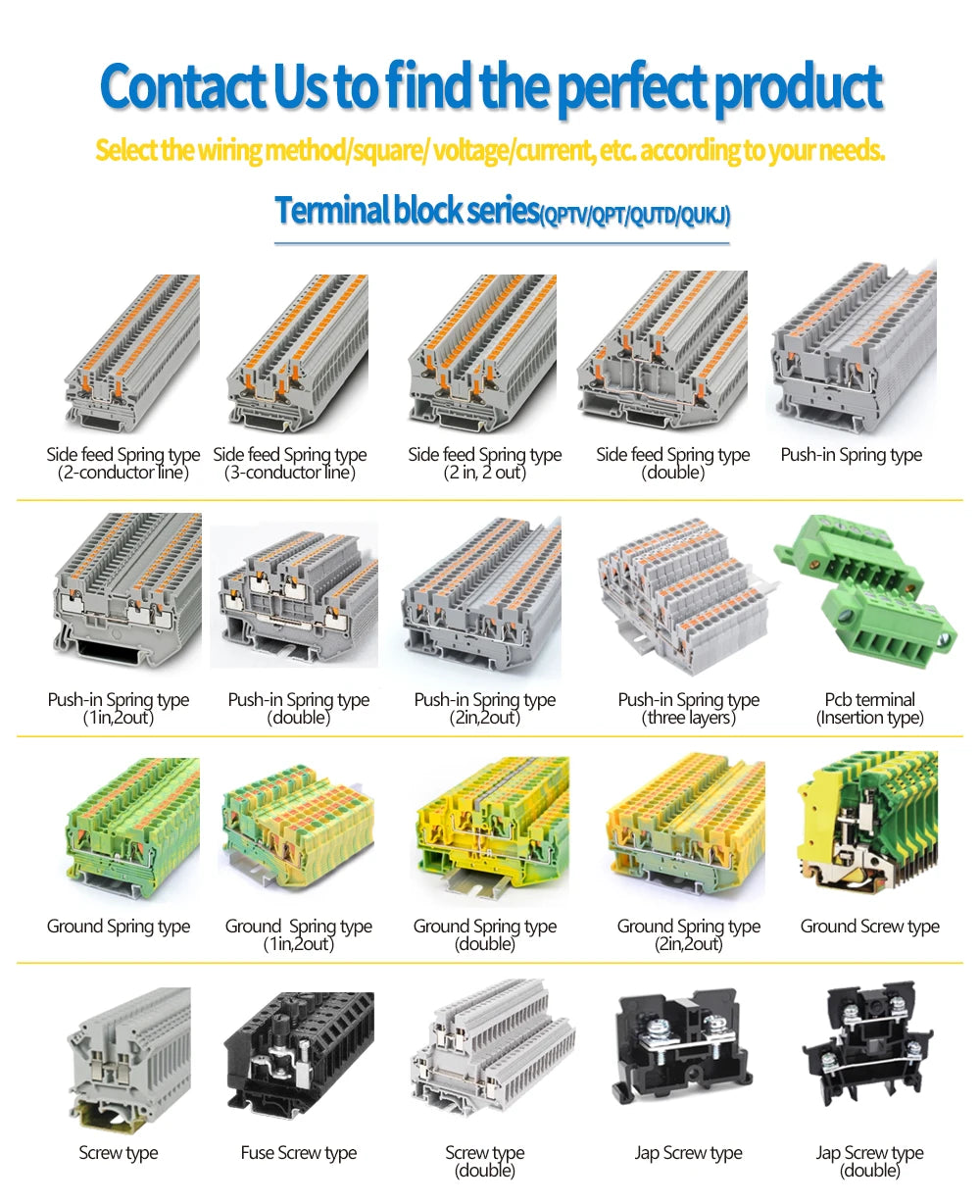 QPT-4/1*2PE 4mm² 800V 32A 1input 2 Output Din Rail Terminal Block 3-Contacts Spring Cage Plug-IN Terminal Blocks