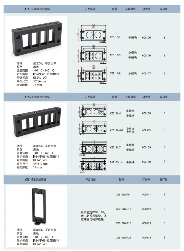 QITAI CES SNAP6 Nylon Cable Entry Systems KEL-SNAP 6 Tool-free Snap-in IP54 UL94-V0 Mounting Frames CN GUA