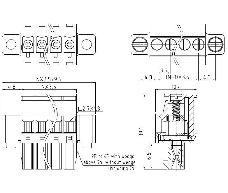 QPRB-350F-6P 3.50mm Pitch 6P Wire Connector Female PCB Terminal Block Screw-Pluggable Electric Manufacture Product With Flange