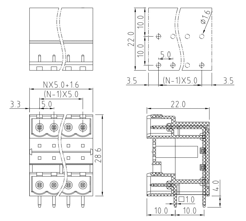 QSD-500RC  5.00mm  Double Layer 2P-24P Socket Terminal Block Connector PCB Plug-in Type Green Terminal Block