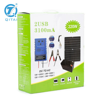 5V 5W USB LED Bulb Light Solar Panel Kit Inverter 220W Solar Panel 14.9V Battery Charger for Home Boat RV