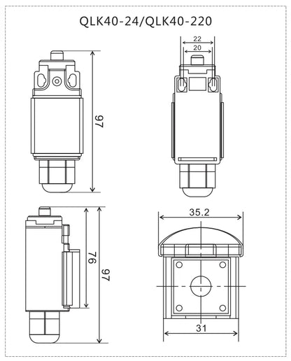 QLK40-24 DC24V AC220V Limit Switches with Stainless Steel Roller Punch Spring for Electric Cabinet IP54