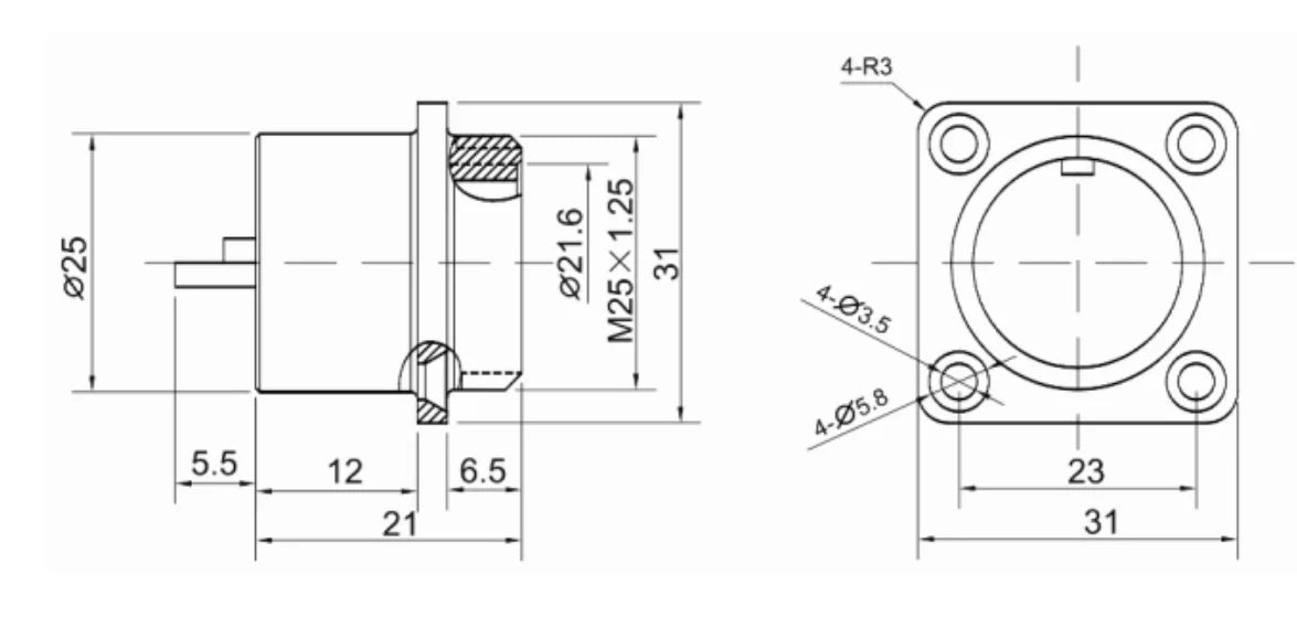 25MF-8H Square Backward Installed Socket H Waterproof Connector GX25 2-18 Pin Circular Flange Cable Connector Aviation