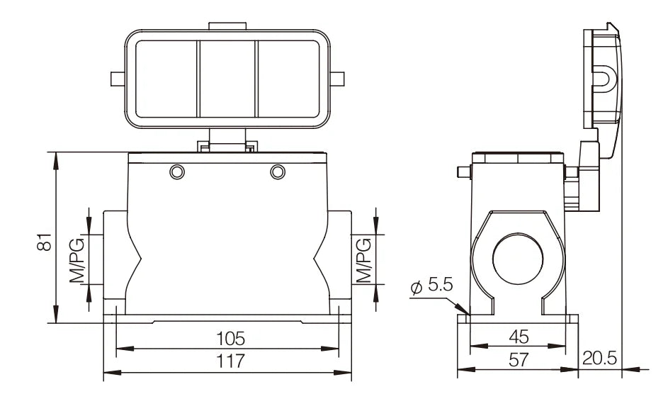 H16B-SGH-4B-CV-PG29 Industrial Heavy Duty Compact Series Top Entry Protective Hood with Copper Contacts Aluminum Housing