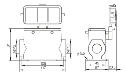 H16B-SGH-4B-CV-PG29 Industrial Heavy Duty Compact Series Top Entry Protective Hood with Copper Contacts Aluminum Housing
