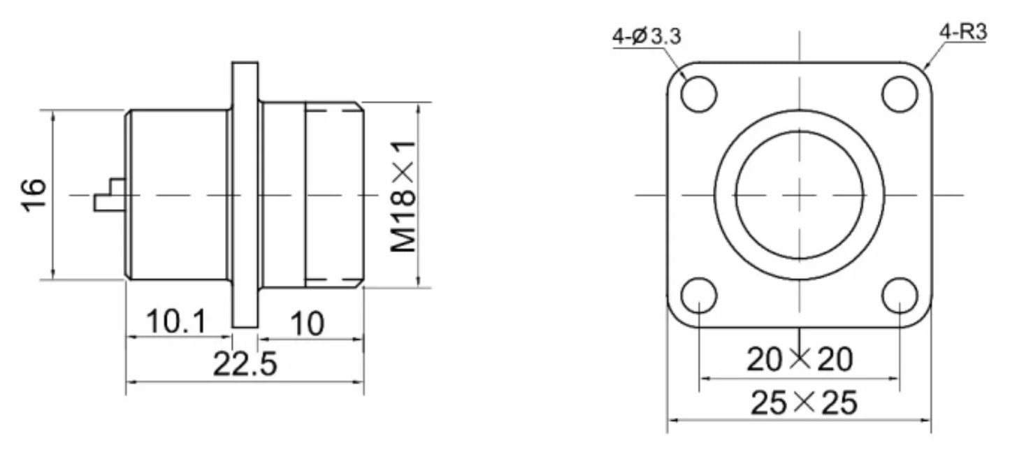 P16-2H   Square Socket H 16mm 5A 250V Metal Circular Aviation Connector Waterproof for Aviation 2-9 PIN