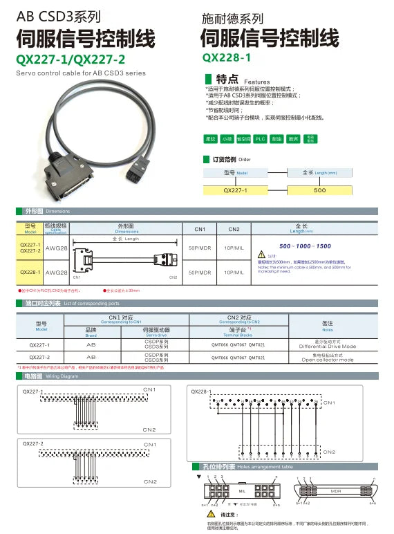 QX228-1  Servo Motor Cable AB CSD3 Series PLC Cable 50P/MDR 10P/MIL Safe Electrical Wire Extension Cable
