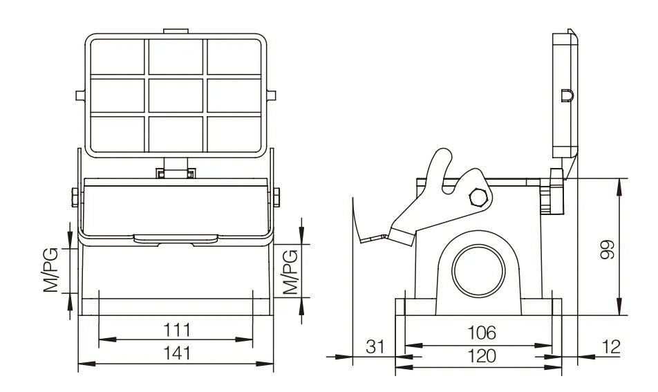 H48B-SG-CV-1L-2M40 Heavy Duty Connector Compact Series Top Entry Protective Hoods