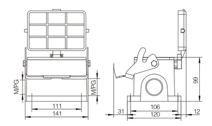 H48B-SG-CV-1L-2M40 Heavy Duty Connector Compact Series Top Entry Protective Hoods