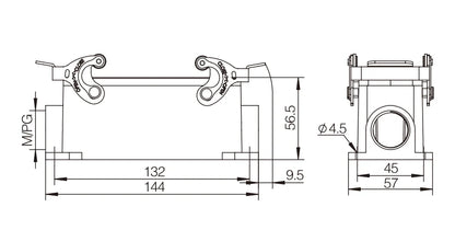 H24B-DJKH-2L-PG29 Heavy Duty Industrial Connector Compact Series Top Entry Aluminum Housing Copper Contact Protective
