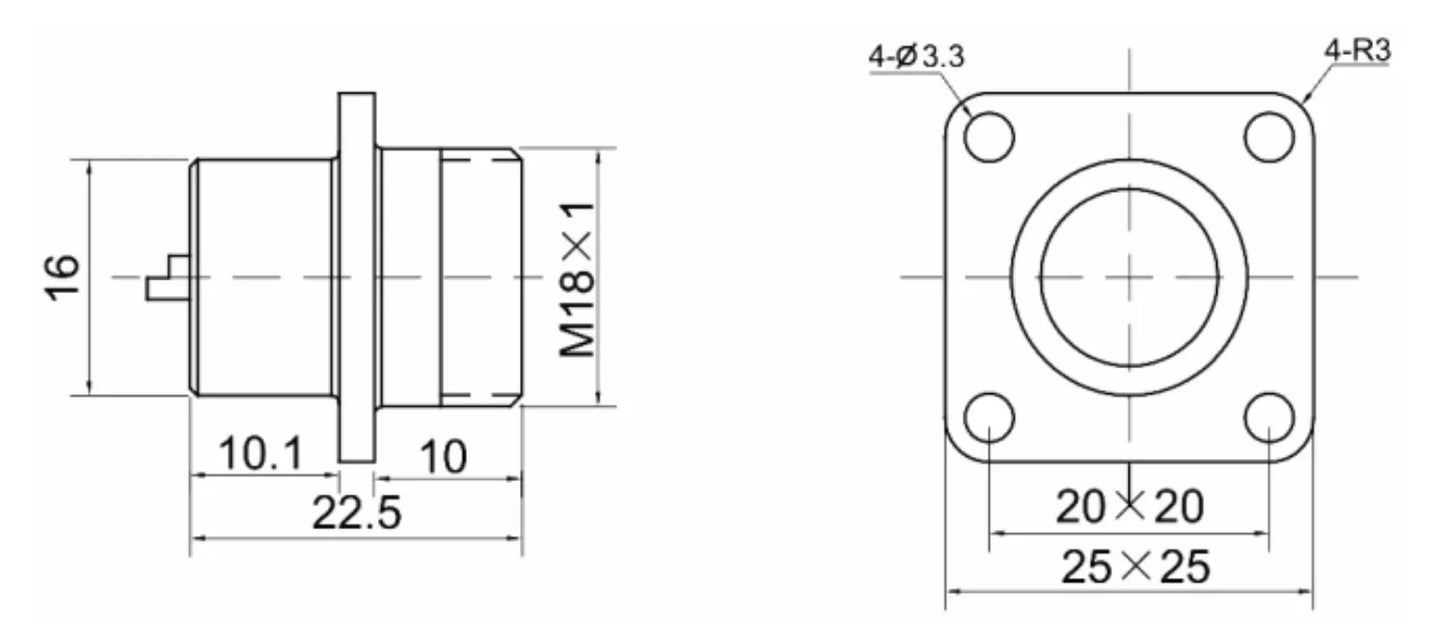 P16F-2H  Square Backward Installed Socket H 16mm 5A 250V Metal Circular Aviation Connector Waterproof for Aviation 2-9 PIN
