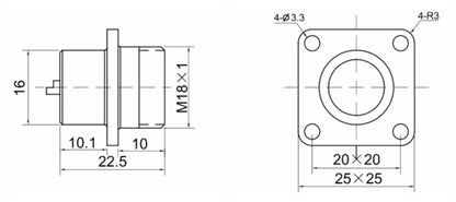P16F-2H  Square Backward Installed Socket H 16mm 5A 250V Metal Circular Aviation Connector Waterproof for Aviation 2-9 PIN