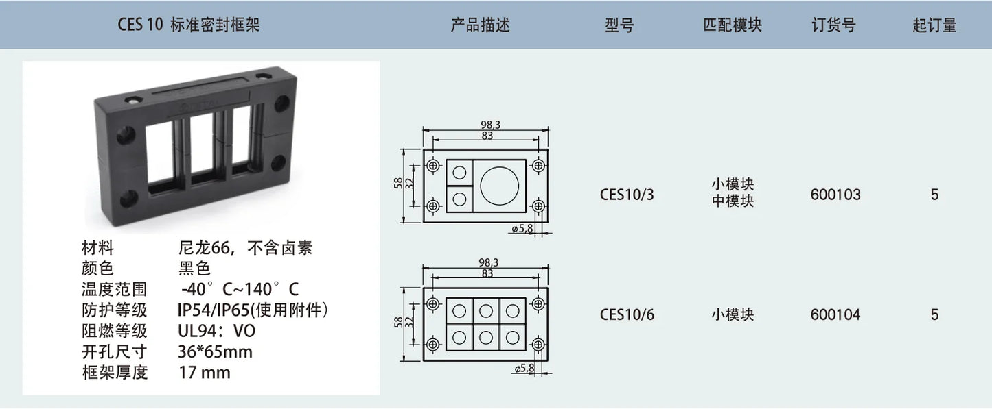 CES 10/6 Quick Installation Cable Entry Systems Small Nylon Grommet Bushings with Grommets and Entry Cable Plate Frames