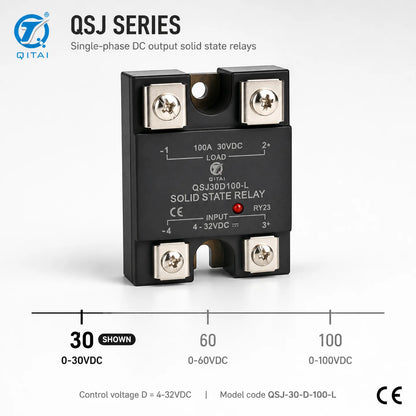 QSJ30D100-L DC Solid State Relay 100A 0-30VDC MOSFET Output Single Phase SSR Opto Isolated Panel Mount for DC Heating