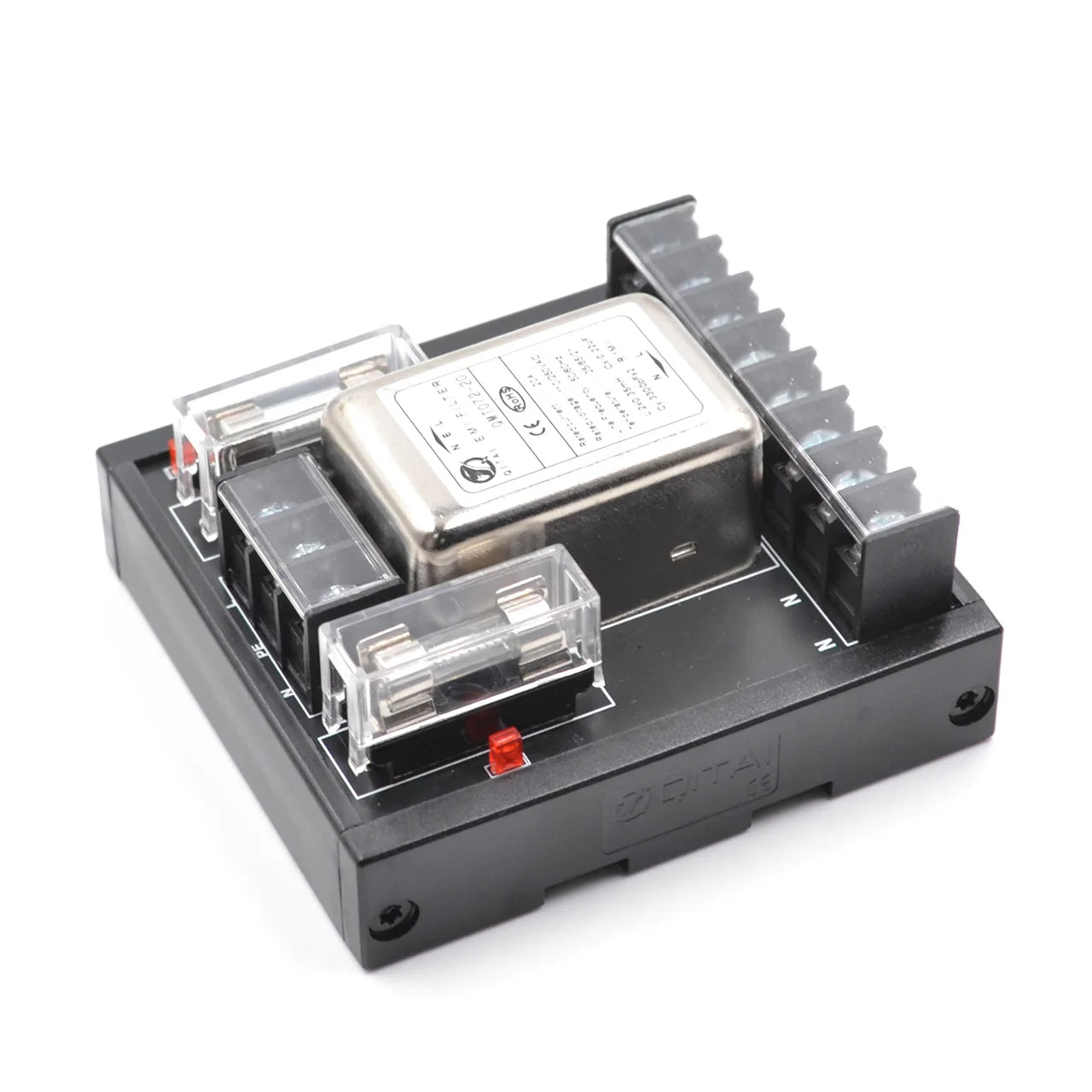 QMT072-10A EMC EMI Filter With Fuse and LED 8-pin 4 Out Terminal Block 10A/2A 220Vac  10A Single Phase Power Filter Din Rail