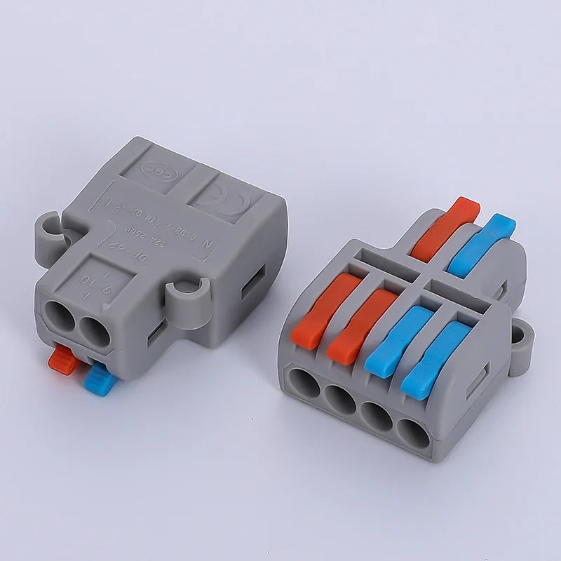 QDF-4-42 High Quality Stock  2 in and 4 Out Push-in Terminal Block Quick Wiring Conductor Quick-insert Push-type Terminal BlockS
