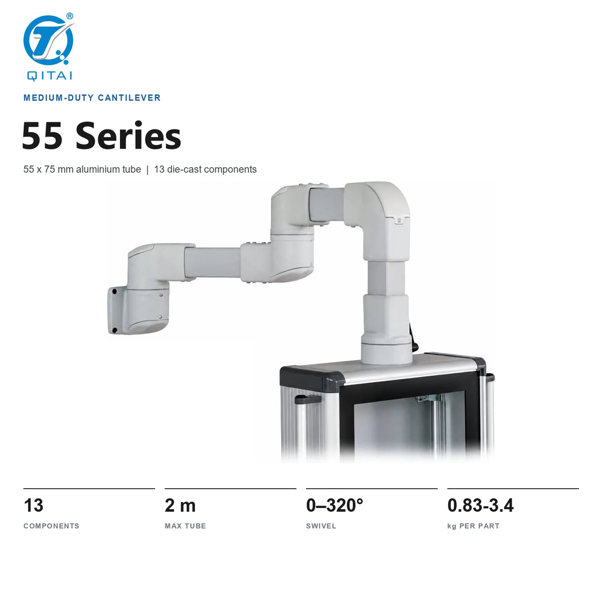 55 Series Industrial Control Solutions HMI Panel Touch Screen Mount Aluminum Support Arm for Enclosures Electronics