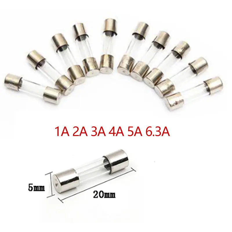 5*20mm  Fast-blow Glass Fuse High Breaking Capacity Metal Glass Tube Fuses 1A 2A 3A 4A 5A 6.3A