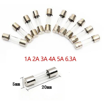 5*20mm  Fast-blow Glass Fuse High Breaking Capacity Metal Glass Tube Fuses 1A 2A 3A 4A 5A 6.3A