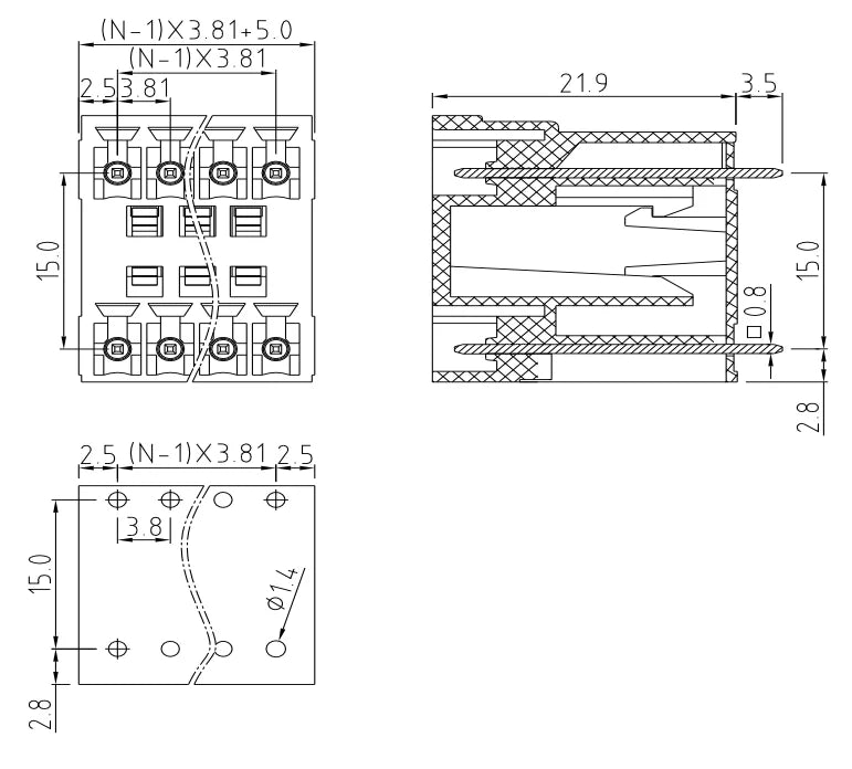QSD-381V  3.81MM Double Layer Terminal Block Connector 2P-24P PCB Plug-in Type Green Terminal Block With Flange