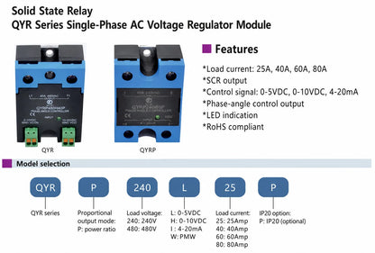 QYRP480I40P 40A SCR Power Module SSR 4-20mA Current Loop mounting dimension