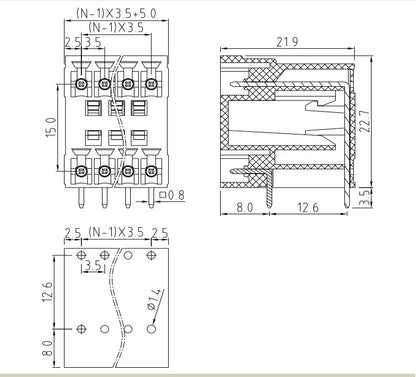QSD-350R  3.50MM Double Layer Terminal Block Connector 2P-24P PCB Plug-in Type Green Terminal Block