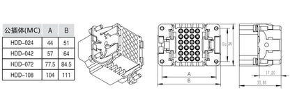 HDD-024-MC 10A 250V Heavy Duty Connector Male Insert Crimp Terminal for Industrial Equipment