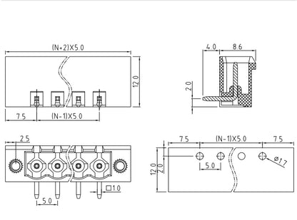 QS-500RF  PCB Terminal Blocks 5.00mm Pitch 2P-24P 300V 15A Green High Strength Screw Connector