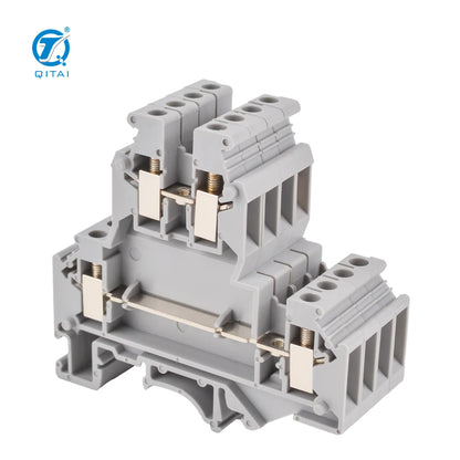 QUKJ-4/2-2L 500V 32A 0.2-4mm2 Double-level Screw Terminal Blocks 2 Layer 4-Connductors Wire Electrical DIN Rail Connectors
