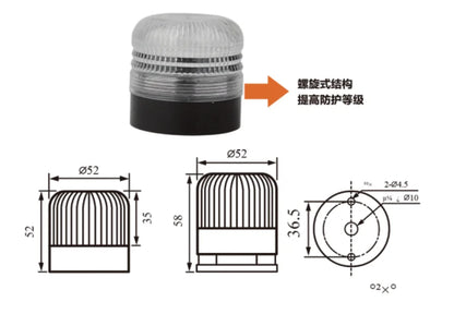 QITAI QJS52 90mm 12V 24V Warm White Dimmable Signal Tower Machine Tool Buzzer Warming Light IP65