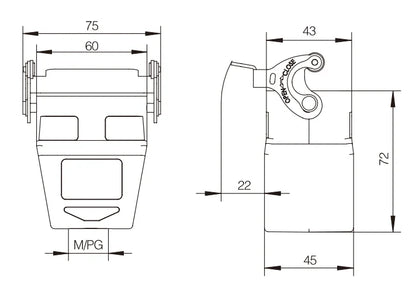 H6B-DJKH-1L-M25 Heavy Duty Connector Compact Series Top Entry Protective Hoods