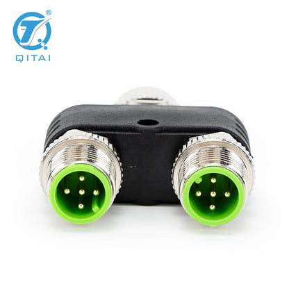 QITAI M12-F05 2xM05A Y Splitter Waterproof 5-Pin 2 Male to 1 Female Automotive Signal Sensor Connector Plug