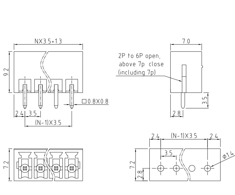 QS-350V PCB Terminal Blocks 3.50mm Pitch 2-24P 300V 10A Green High Strength Screw Connector Push-In Plug in Terminal Strip