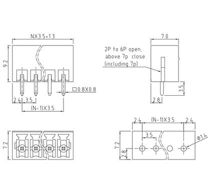 QS-350V PCB Terminal Blocks 3.50mm Pitch 2-24P 300V 10A Green High Strength Screw Connector Push-In Plug in Terminal Strip