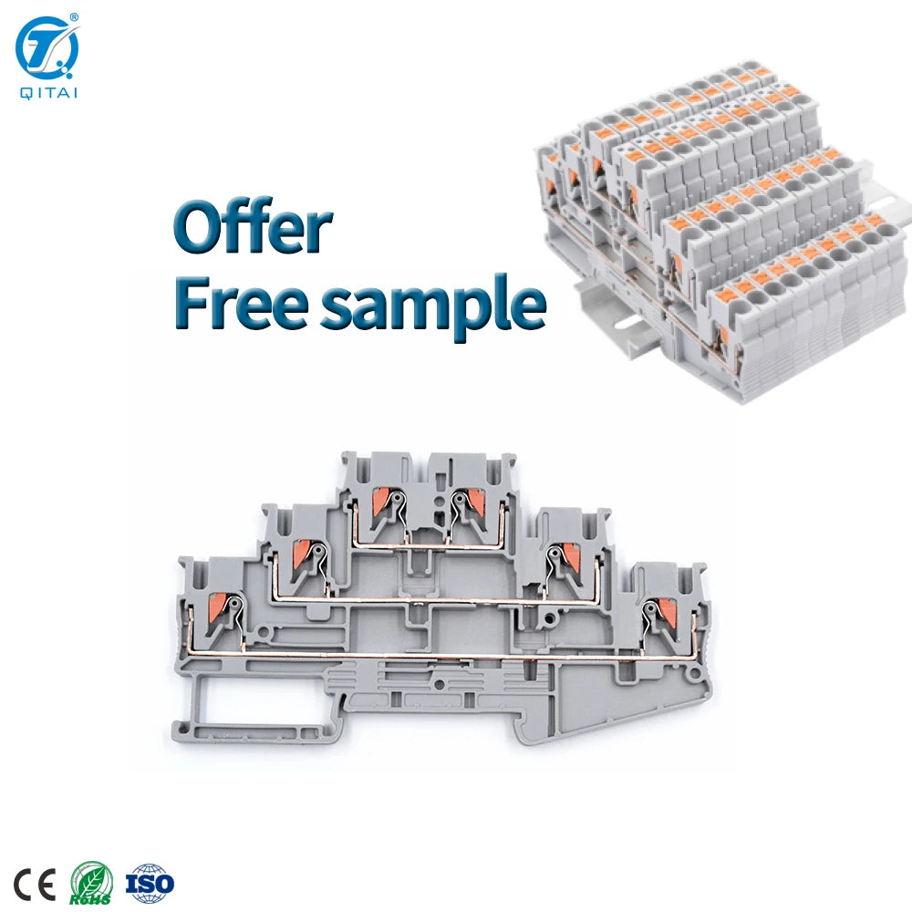 PT2.5-3L Three-layer Multi-layer Stratified Feed Through Din Rail Spring Electrical Wire Connector Industry Terminal Block