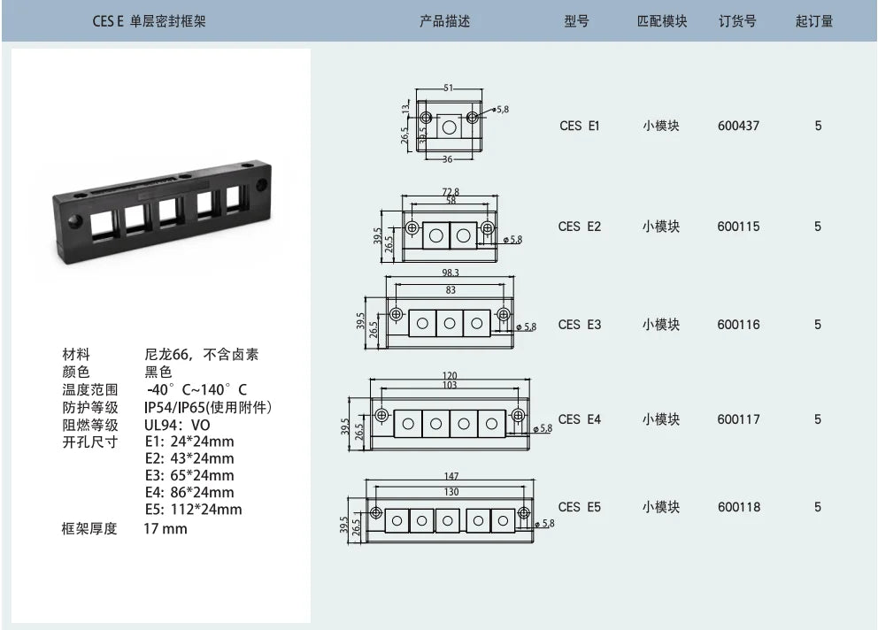 CES-E1 Multi Cable Transit Cable Entry Systems PA66 UL94 Standard Sealing Module Detachable Frame Cable Entry Plate