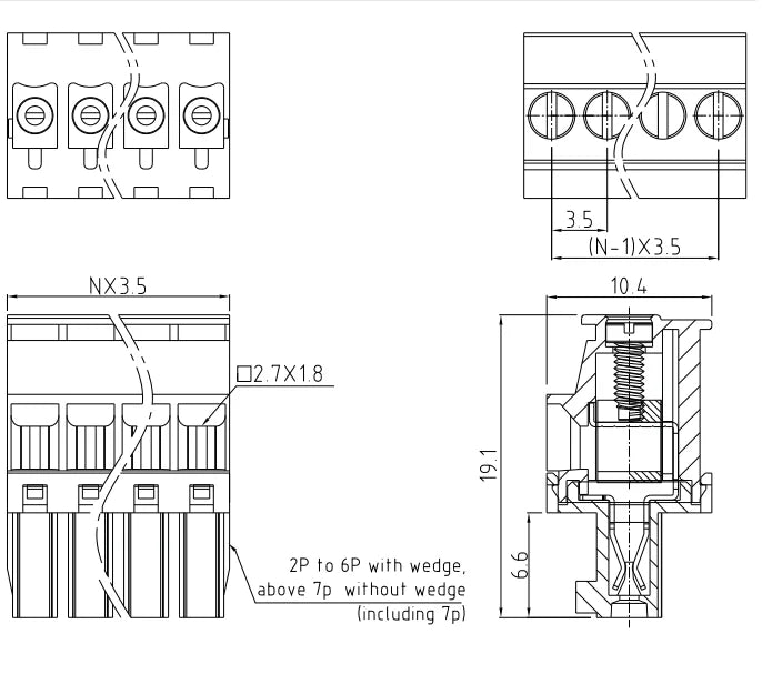 QPRB-350 3.50mm Pitch 2P-24P 300V 10A High Strength Spring Wire Strong Shock Resistance Plug Connector Terminal Blocks PCB
