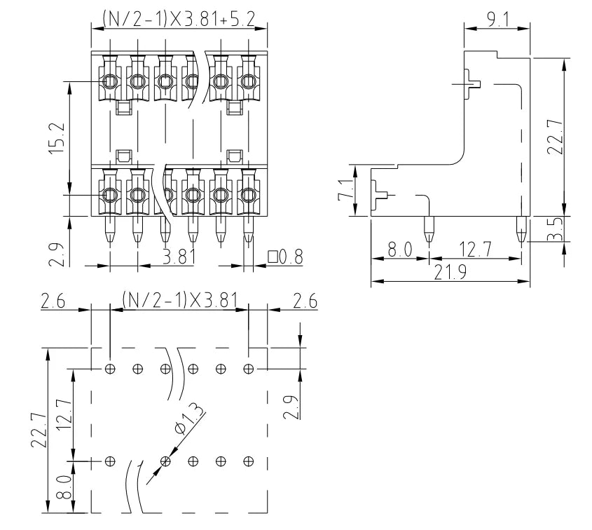 QSDL-381R 3.81mm Double-Layer 2P-24P Green Terminal Block Plug-in Type Socket Connector for PCB