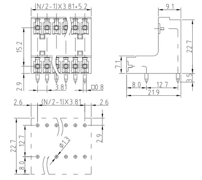 QSDL-381R 3.81mm Double-Layer 2P-24P Green Terminal Block Plug-in Type Socket Connector for PCB