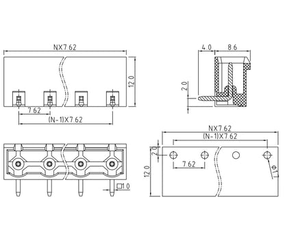 QS-762RC PCB Terminal Blocks 7.62mm Pitch 2P-24P 300V 15A Green High Strength Screw Connector With Flange