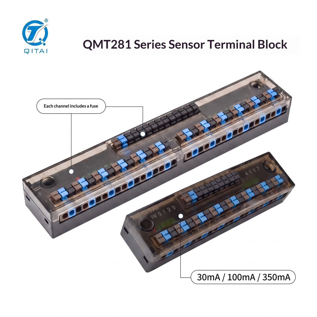 QMT281 Series IO Signal Distribution Box 4-12 Channel DC24V 1A Spring Terminal Sensor Junction Box for Remote IO