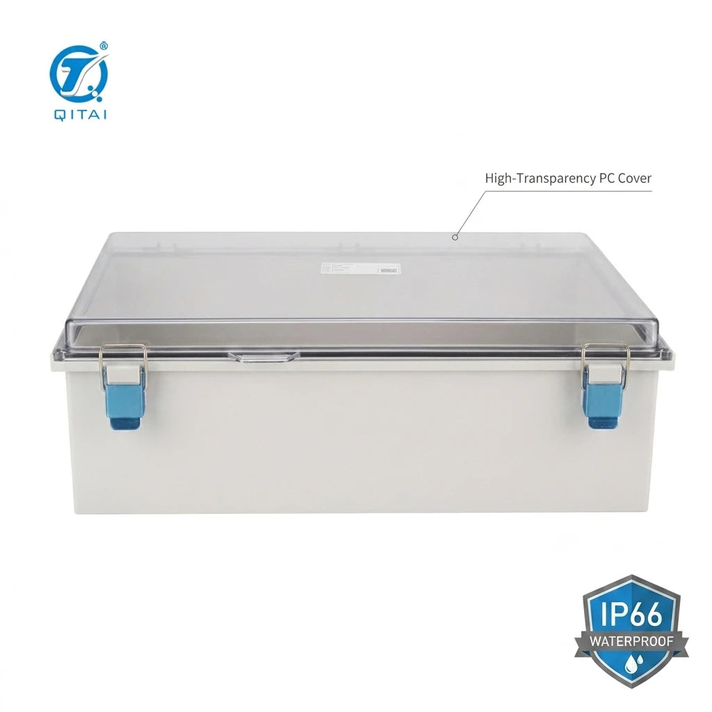 QITAI TE-AT-3546 IP66 Waterproof PC ABS Plastic Enclosure Box Transparent Cover Hinge Latches for Industrial Electrical Junction
