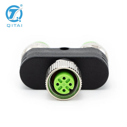 QITAI M12-F04 2xM04A Y Splitter Waterproof 4-Pin 2-Male to 1-Female Automotive Signal Sensor Connector Plug