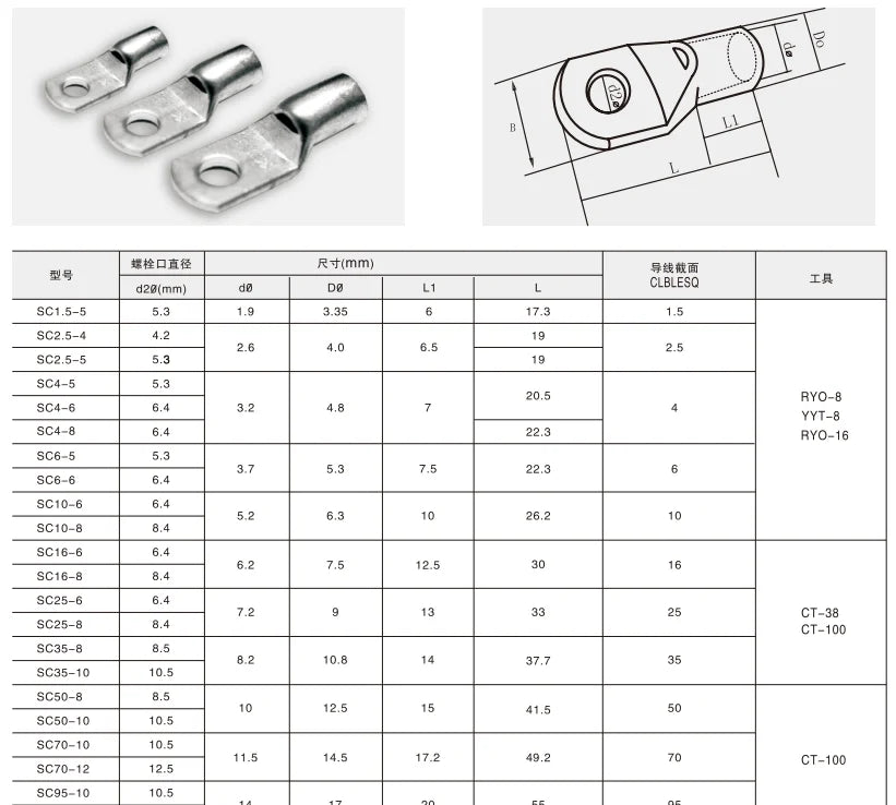SC Series Terminal Lug or Wire Terminal Insulated Ring Terminal Electrical Wire Connector Insulated Crimp Connectors