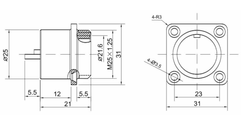 25M-2H Flange Socket E Waterproof Connector GX25 2-12 Pin Circular Flange Cable Connector Aviation