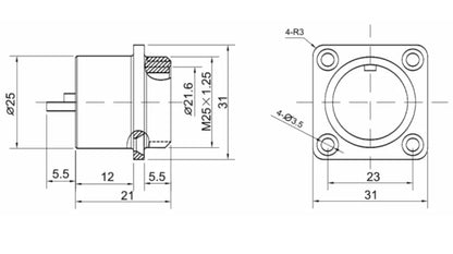 25M-2H Flange Socket E Waterproof Connector GX25 2-12 Pin Circular Flange Cable Connector Aviation