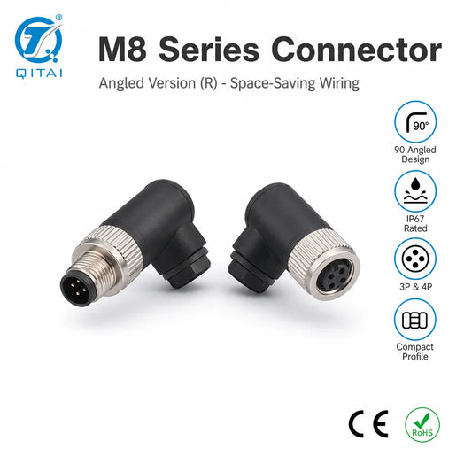 M8-M03R M04R 3 Pin 4 Pin M8 Right Angle Connector Male Plug Screw Terminal IP67 4A 60V Waterproof Bent for Conveyor System